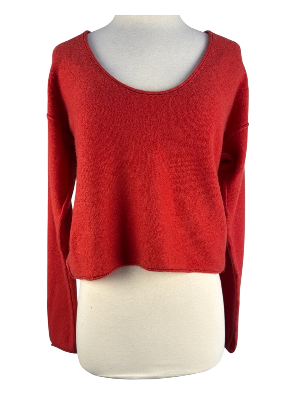 Free People 100% Cashmere Coral Rolled Hem Sweater Scoop Neck  Modern Cozy XS